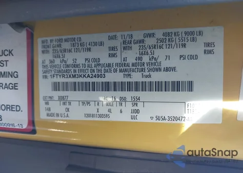 2019 Ford Transit-250 from USA, damaged, VIN 1FTYR3XM3KKA24903